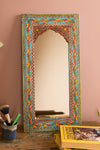Highly Decorative Arched Wooden Mirror with Mehandi Work