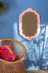 Pink Oval Wall Mirror with Bone Inlay