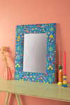 Blue Embroidered Cotton Wall Mirror