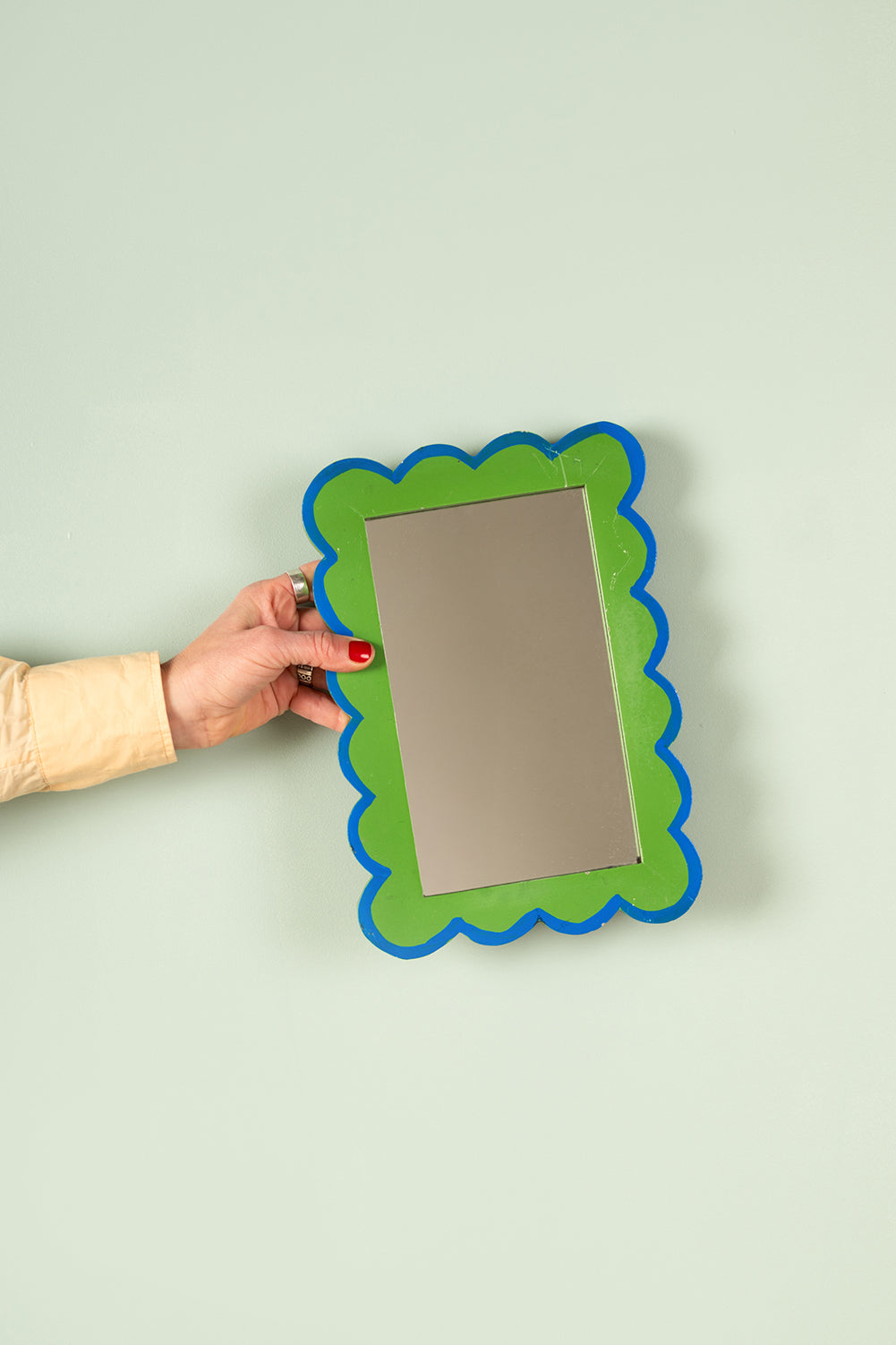 Green & Blue Scalloped Small Wall Mirror (Seconds)