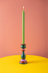 Green & Purple Hand Painted Wooden Candle Holder