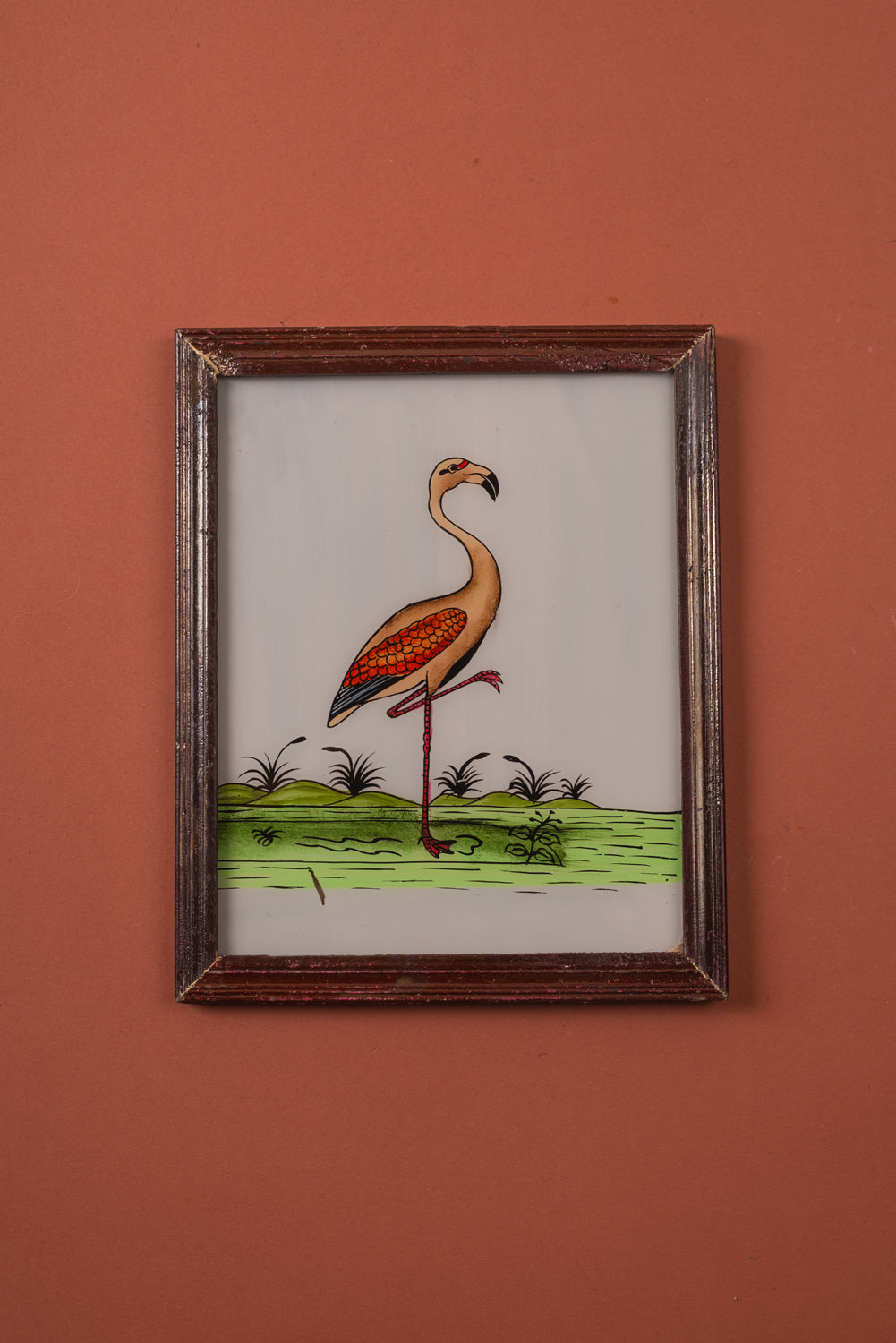 Medium Old Wood Frame with Botanical/Wildlife Painting - 585