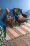 Pink & Ochre Striped Medium Recycled Rug