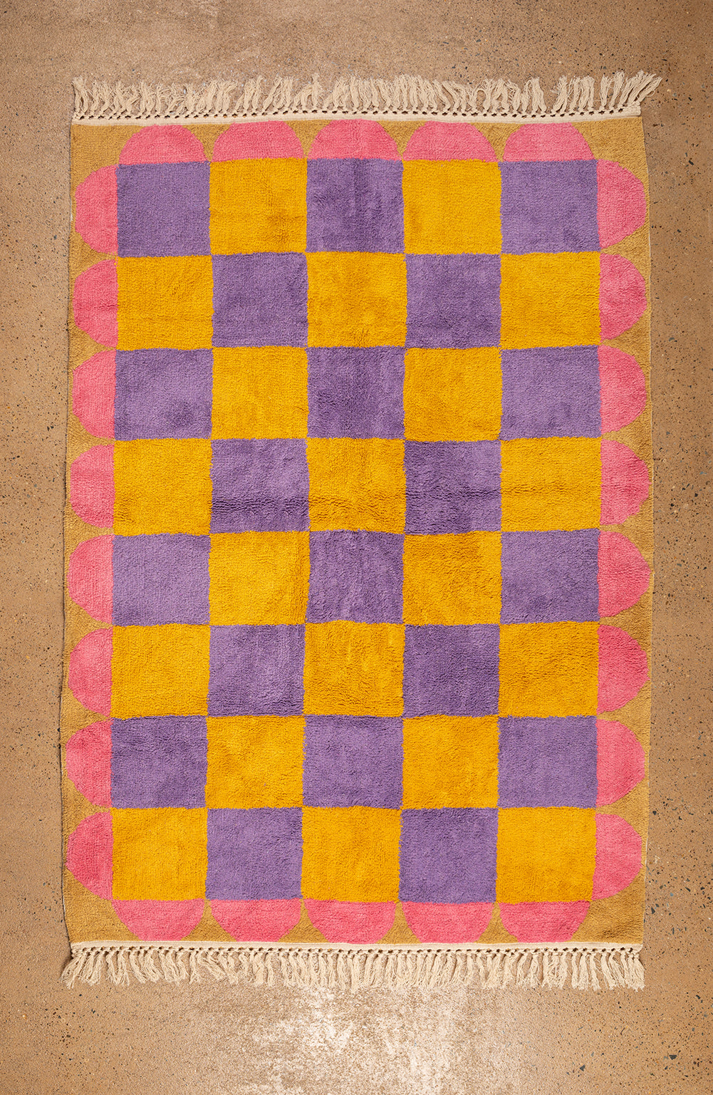 Ex Sample/Seconds Purple & Yellow Check with Arch Border Tufted Medium Rug