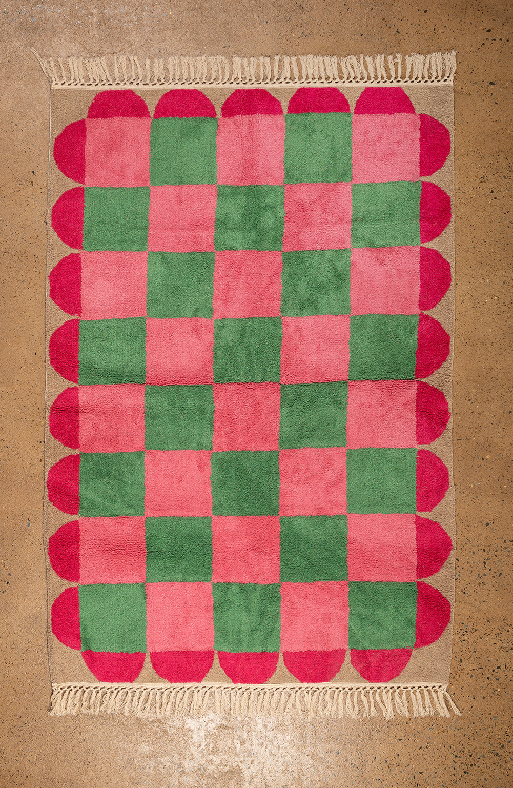Ex Sample/Seconds Green & Pink Check with Arch Border Tufted Medium Rug