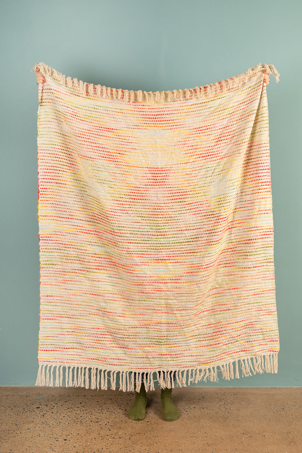 Ex Sample/Seconds Rainbow Weave on Natural Cotton Throw