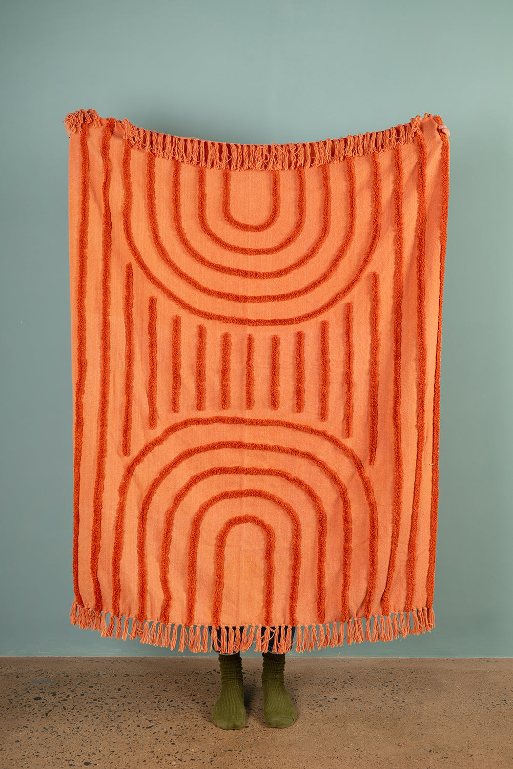 Ex Sample/Seconds Terracotta with Orange Tufted Design Cotton Throw