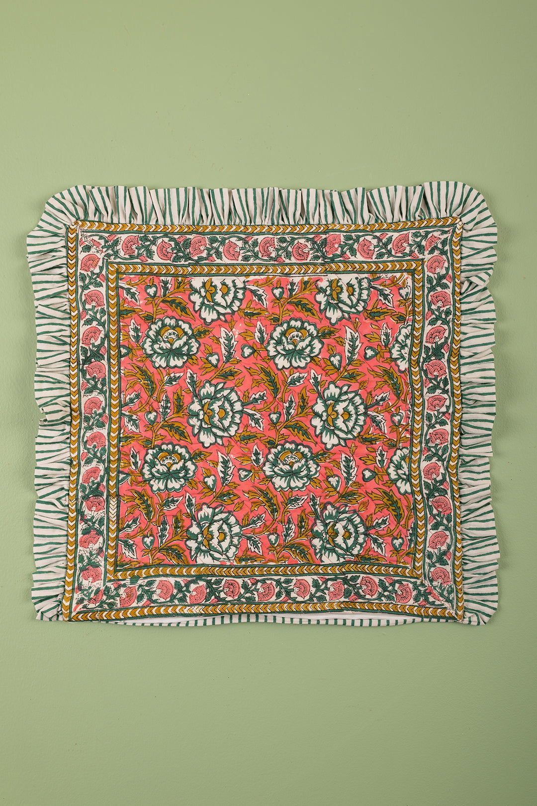 Ex Sample/Seconds Pink & Dark Green Block Print Cushion Cover