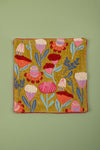 Ex Sample/Seconds Pink & Blue Flowers on Olive Green Embroidered Cushion Cover