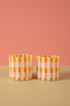 Ex Sample/Seconds Set of Two Orange & White Mosaic Glass Votives