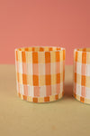Ex Sample/Seconds Set of Two Orange & White Mosaic Glass Votives