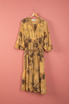 Ex Sample/Seconds Gold Floral Long Sleeve Recycled Silk Dress - Medium