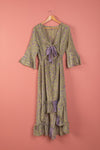Ex Sample/Seconds Sage & Purple Mid Sleeve Silk Long Dress - Medium