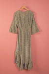 Ex Sample/Seconds Sage & Purple Mid Sleeve Silk Long Dress - Medium