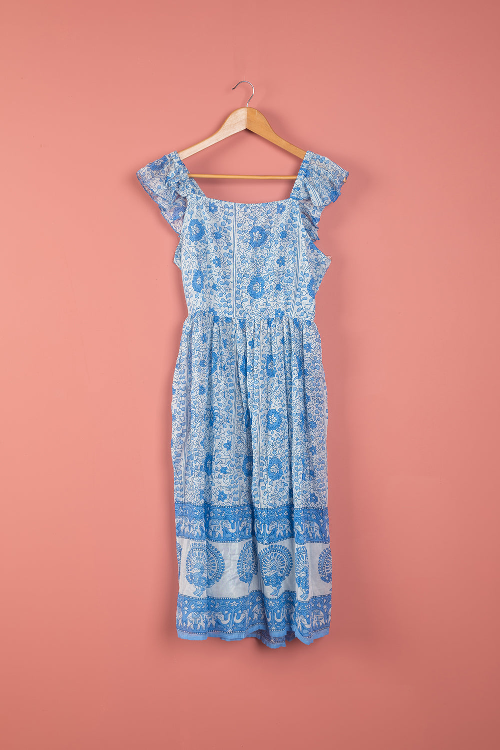 Ex Sample/Seconds Blue & White Cap Sleeve 100% Cotton Dress - Small