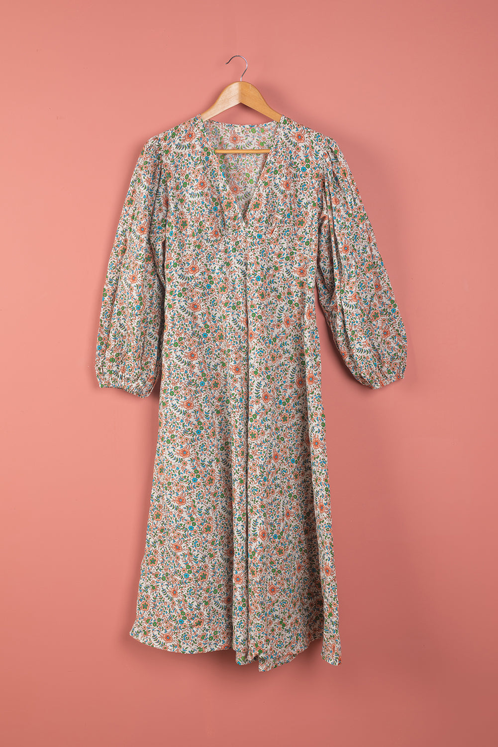 Ex Sample/Seconds Pink & Green Long Sleeve 100% Cotton Dress - Small