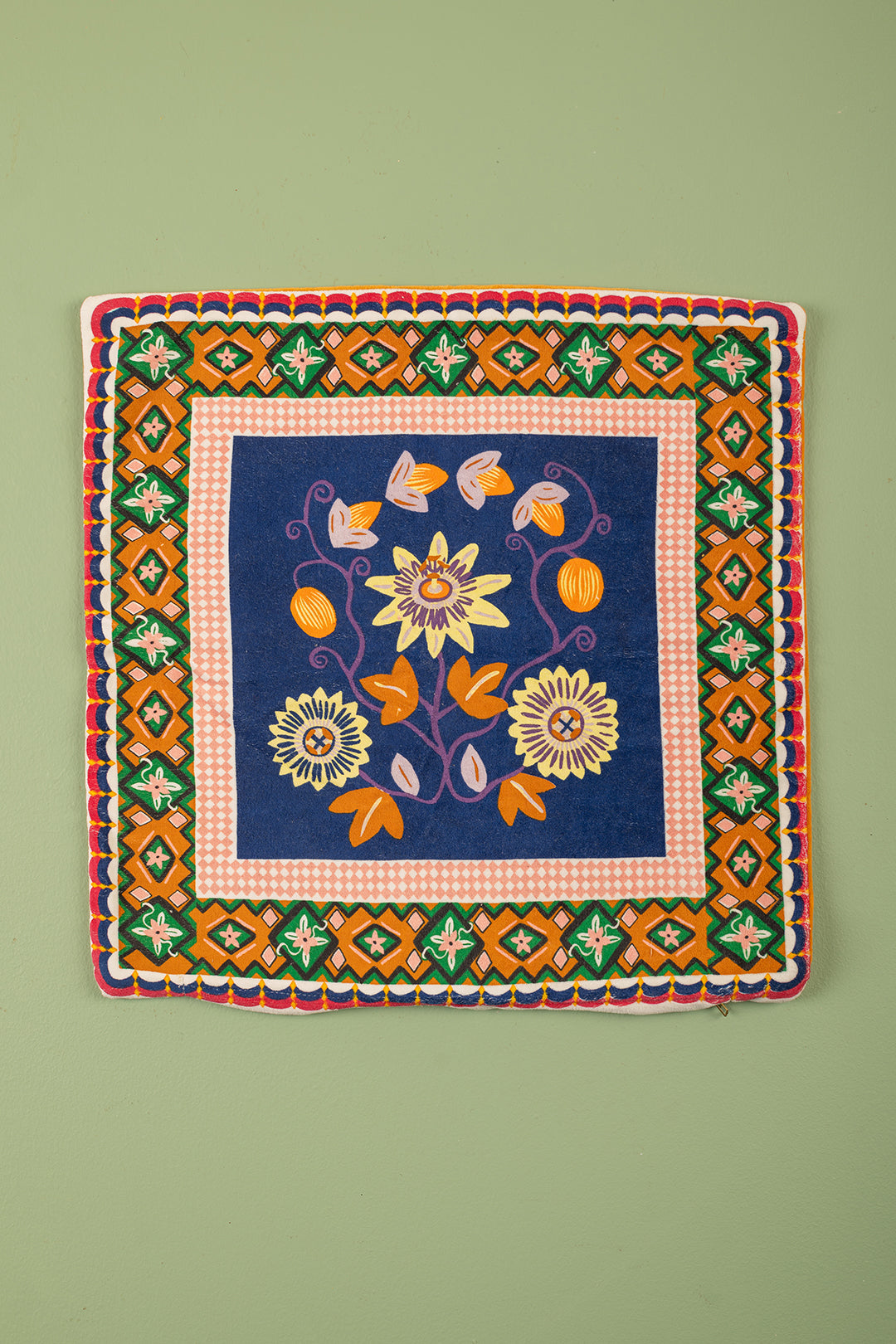 Ex Sample/Seconds Navy Passion Flower 100% Recycled Cotton Cushion Cover - 01