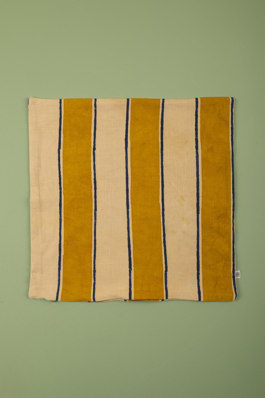 Ex Sample/Seconds Mustard Stripe Block Print Cushion Cover - 01