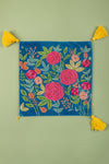 Ex Sample/Seconds Embroidered Roses Cushion Cover with Thick Wool Mustard Tassels