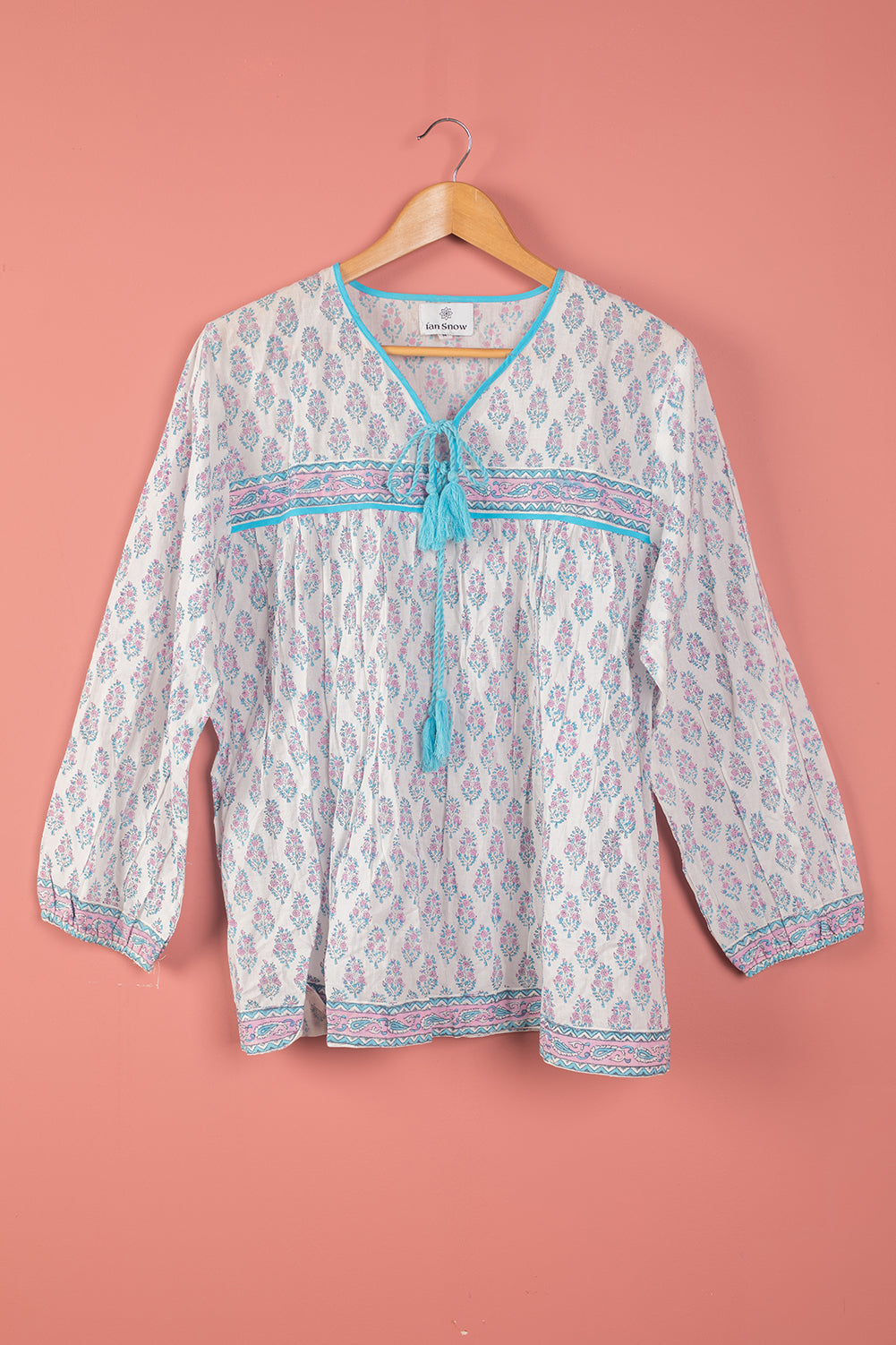 Ex Sample/Seconds Wisteria Lilac & Turquoise 100% Cotton Floral Top - Medium