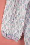 Ex Sample/Seconds Wisteria Lilac & Turquoise 100% Cotton Floral Top - Medium