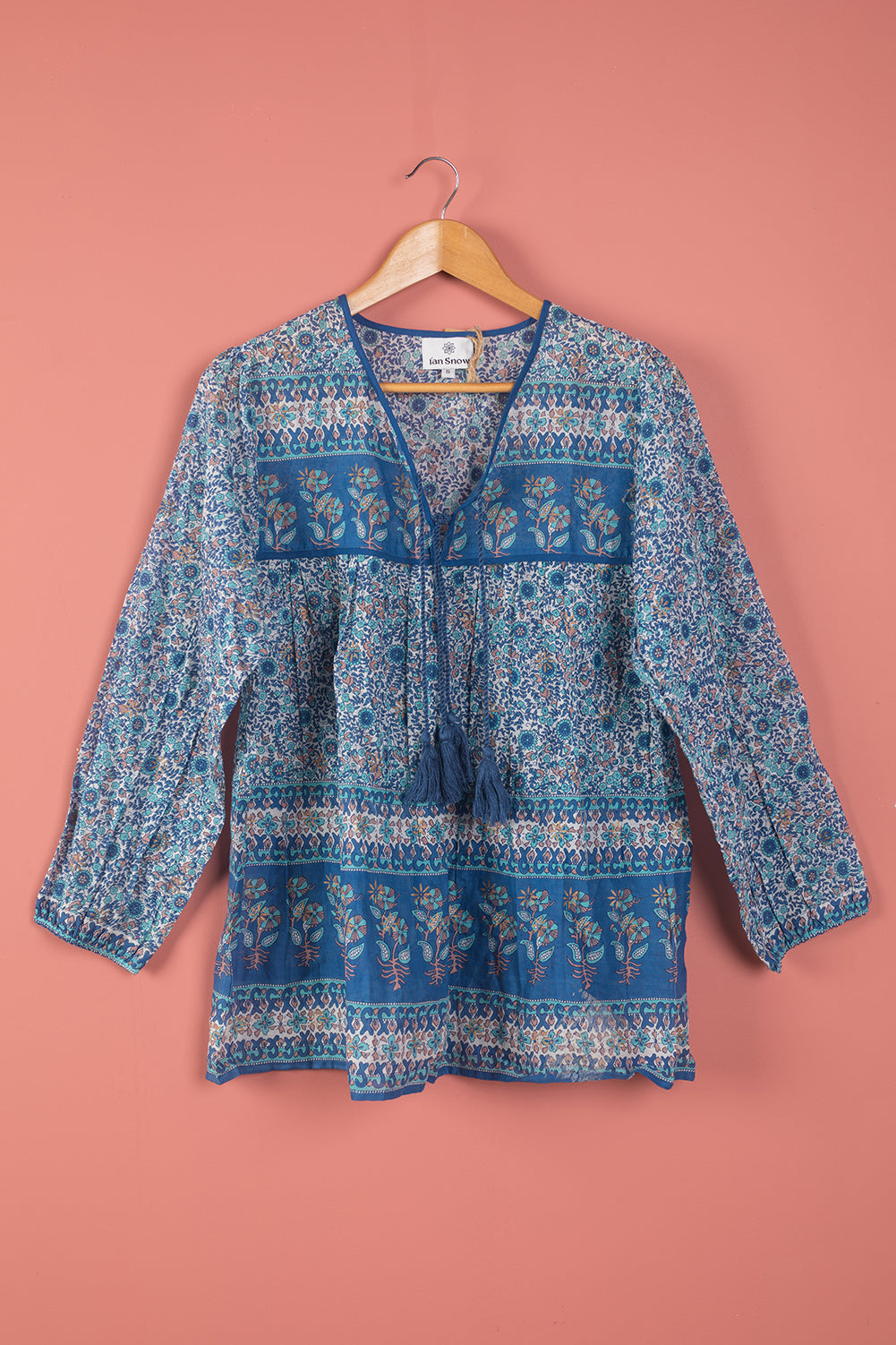 Ex Sample/Seconds Veronica Blue 100% Cotton Floral Top - Small