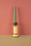 Ex Sample/Seconds Cream & Green Hand Painted Wooden Candle Holder