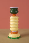 Ex Sample/Seconds Cream & Green Hand Painted Wooden Candle Holder