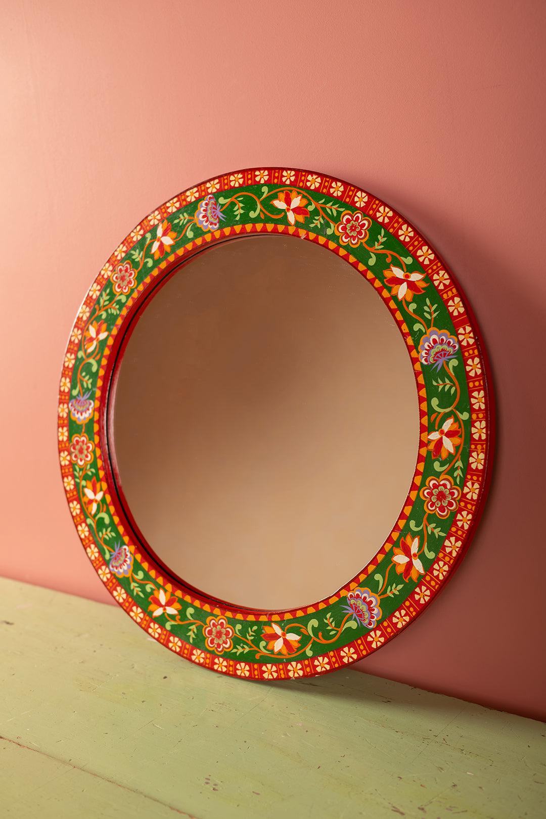Ex Sample/Seconds Green Round Hand Painted Floral Mirror