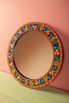 Ex Sample/Seconds Blue Round Hand Painted Floral Mirror