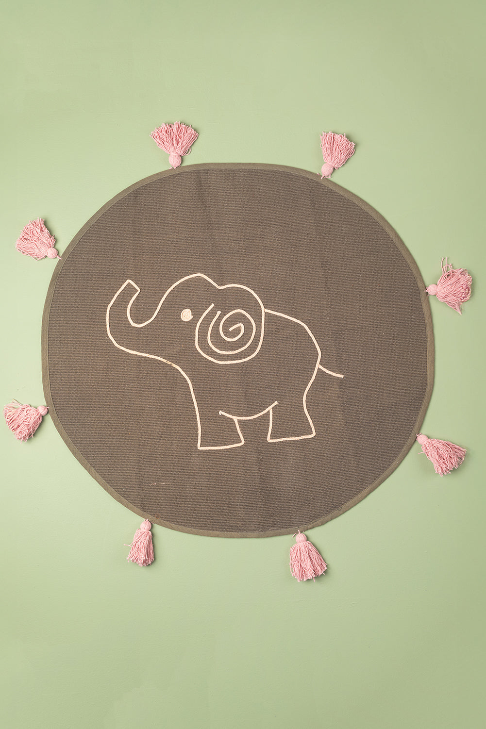 Ex Sample/Seconds Charcoal Elephant 100% Recycled Cotton Baby Rug with Tassels