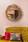 Abstract Round Carved Wooden Mirror