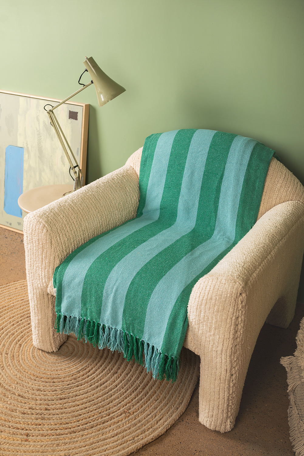 Dark Green & Turquoise Midi Stripe Recycled Cotton Throw