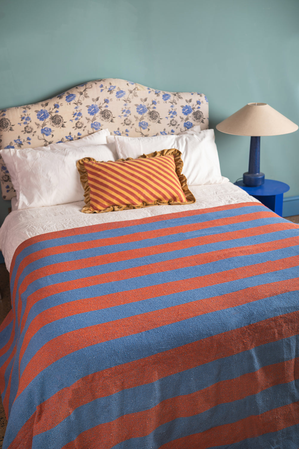 Pale Blue & Orange Midi Stripe Recycled Cotton Throw