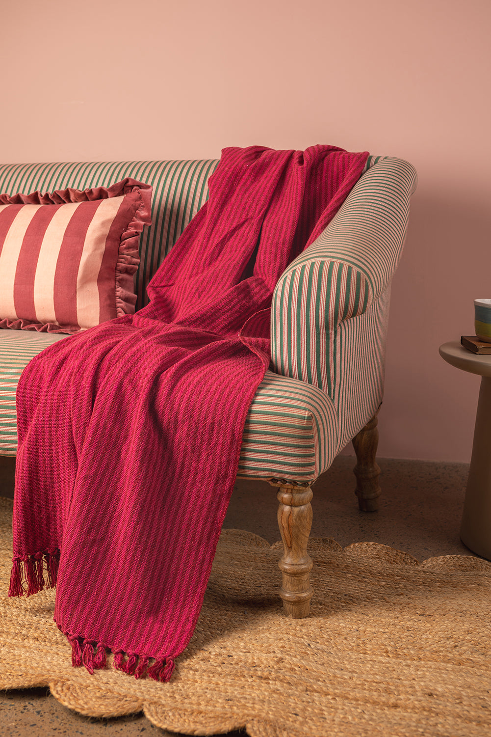 Red & Pink 100% Recycled Cotton Striped Throw