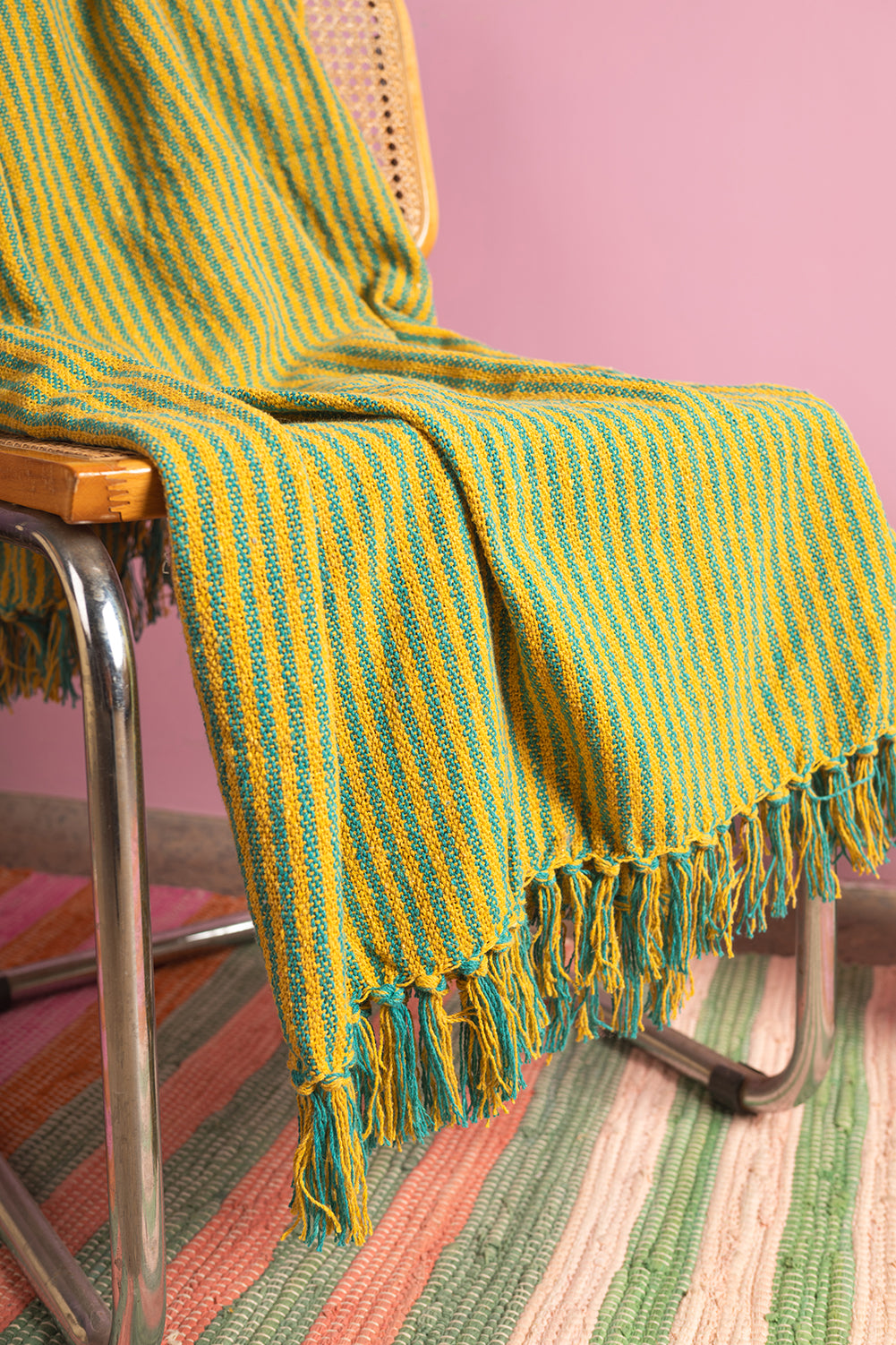 Yellow & Green 100% Recycled Cotton Striped Throw