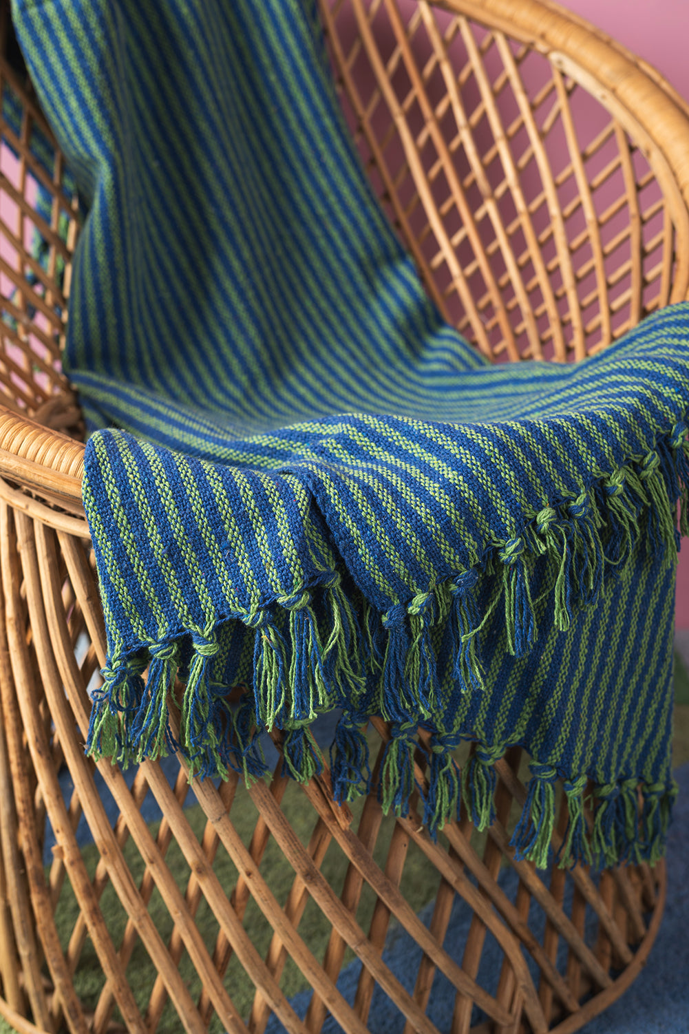Green & Blue 100% Recycled Cotton Striped Throw
