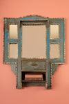 Blue Vintage Carved Wall Mirror <p>W:61cm D:12cm H:74cm </p>