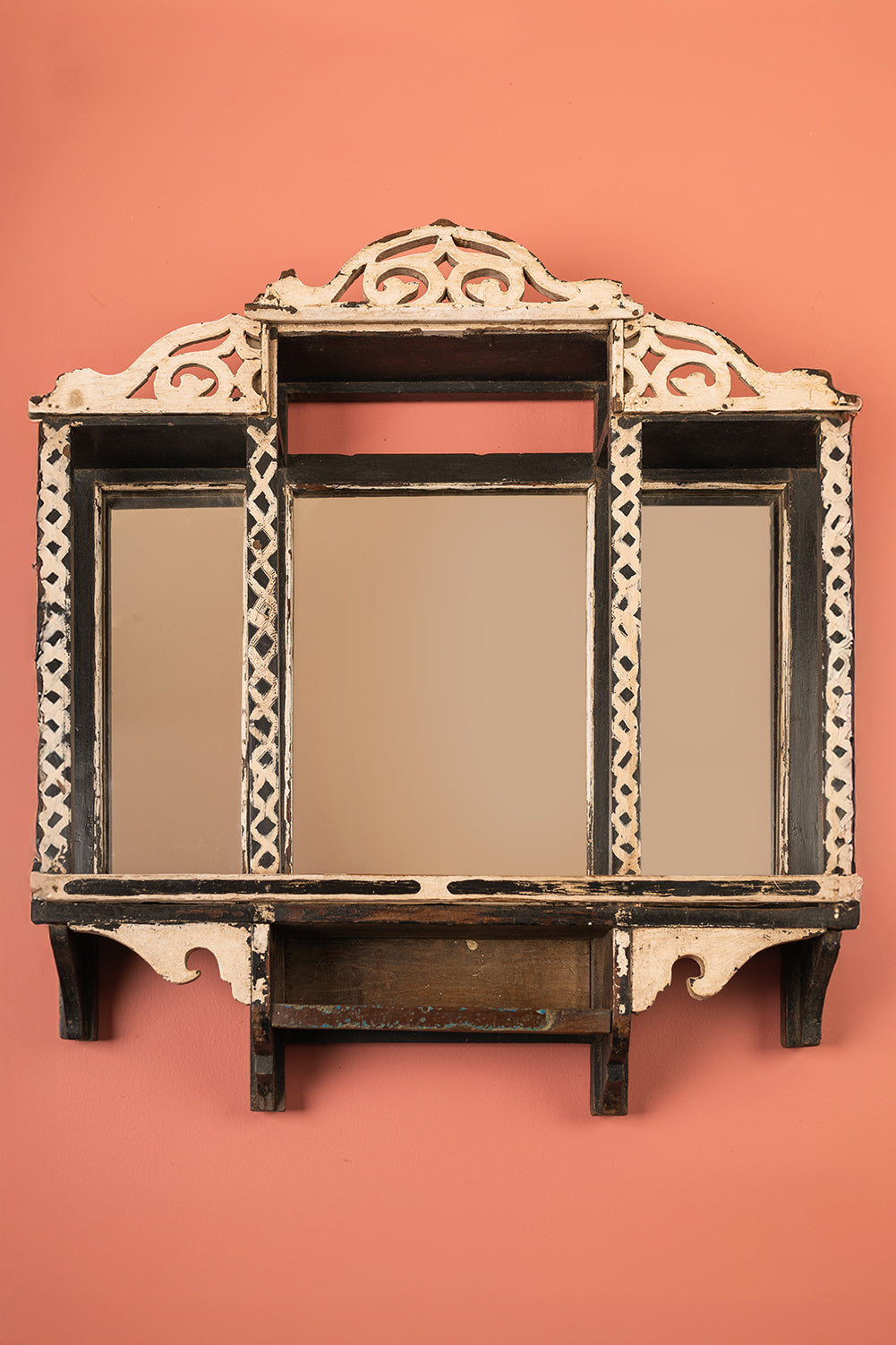 Vintage Temple Style Wooden Wall Mirror <p>W:63cm D:11cm H:71cm </p>