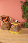 Vintage Colourful Wooden Stool  <p>W:44cm D:44cm H:44cm </p> - 01