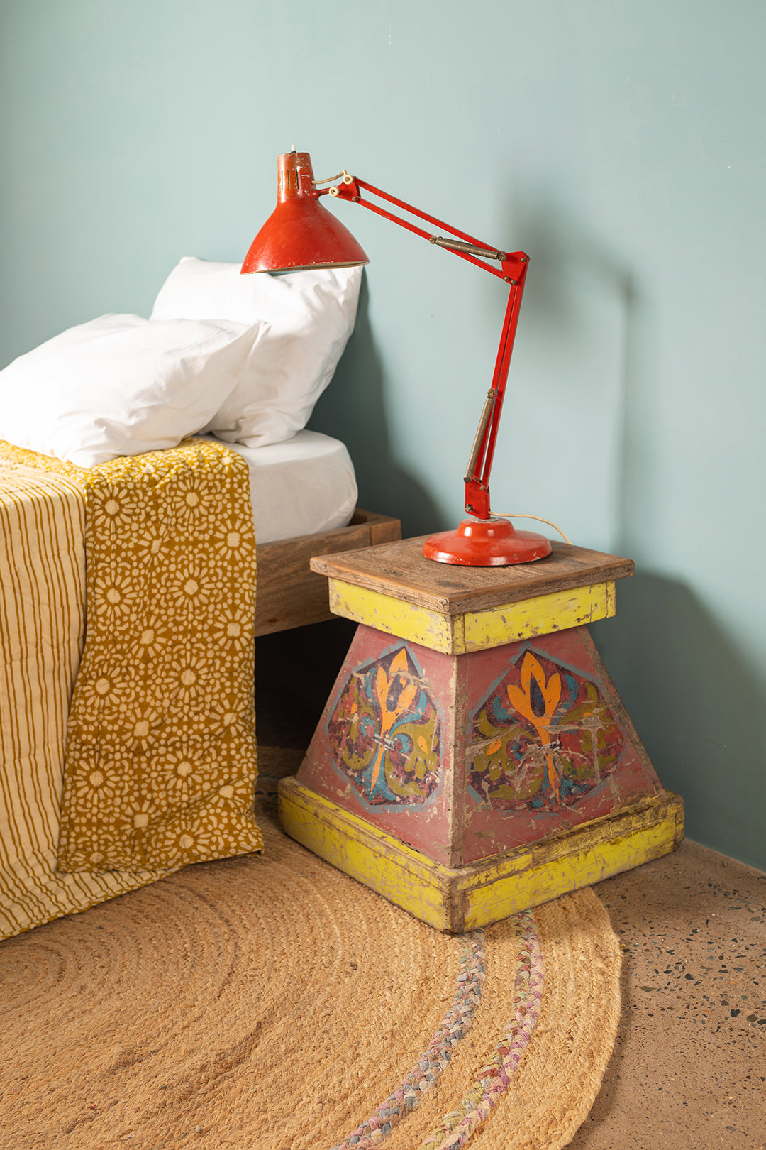 Vintage Colourful Wooden Stool <p>W:44cm D:44cm H:44cm </p> - 03