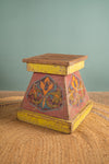 Vintage Colourful Wooden Stool <p>W:44cm D:44cm H:44cm </p> - 03