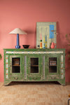 Vintage Green Sideboard with Tiles <p>W:178cm D:38cm H:107cm </p>