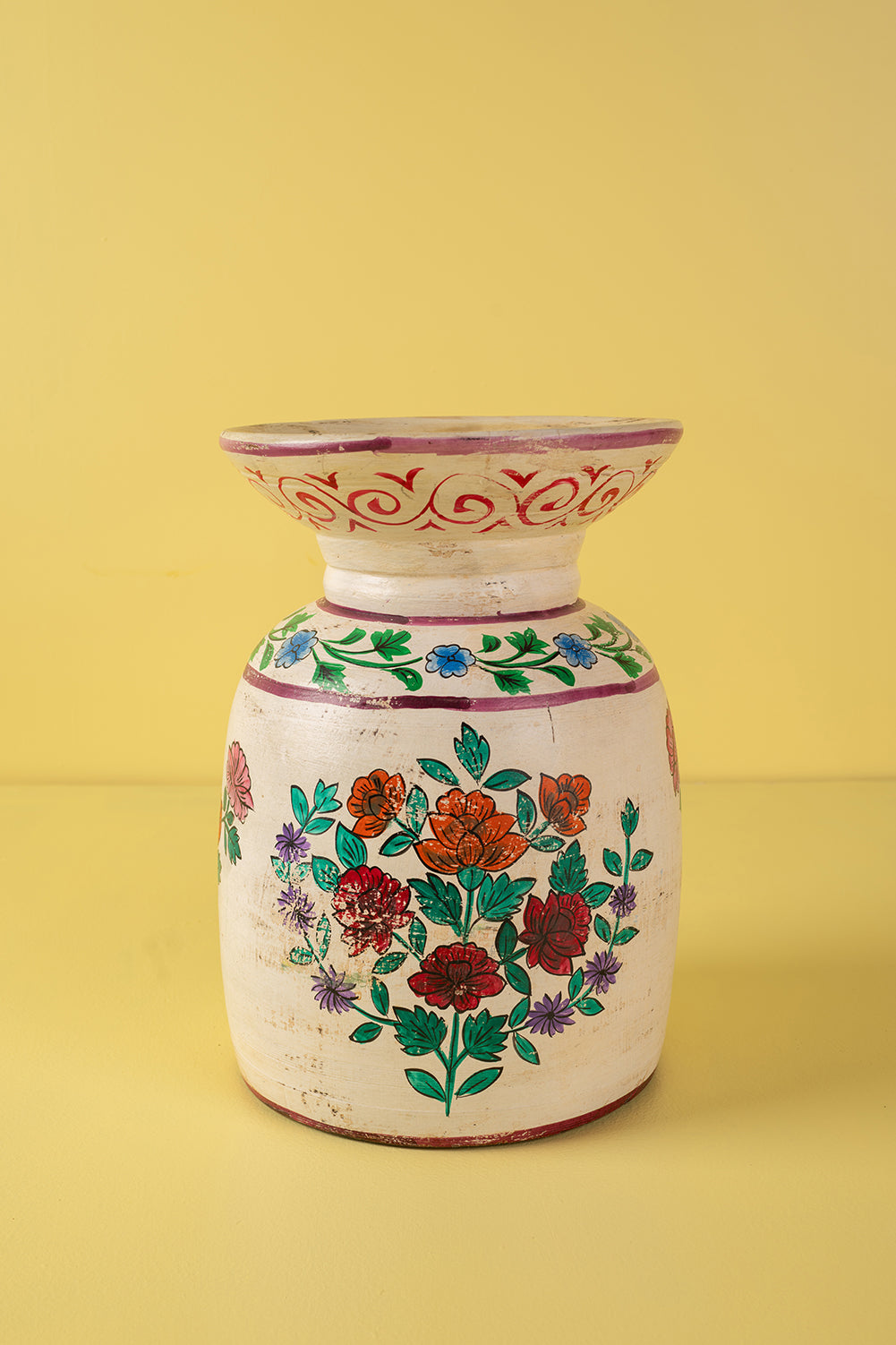Hand Painted Vintage Large Wooden Pot (Re-worked) - 16