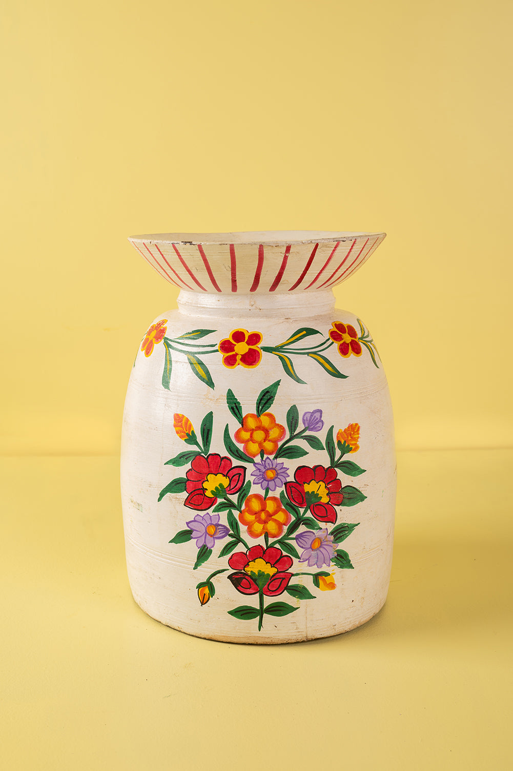 Hand Painted Vintage Large Wooden Pot (Re-worked) - 30