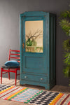 Blue Vintage Tallboy with Mirror <p>W:78cm D:44cm H:186cm </p>