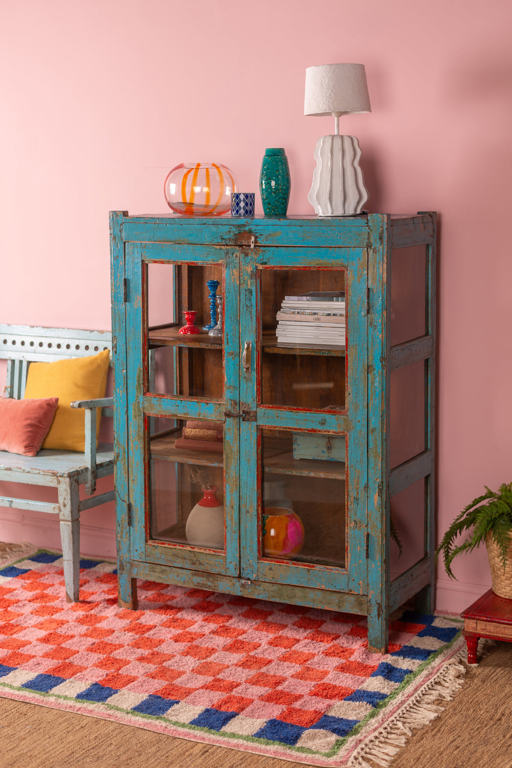 Teal Blue Vintage Glazed Cabinet W 98cm D 46cm H 134cm