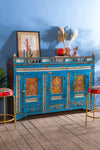 Vintage Blue Sideboard with Indian Paintings & Tiles