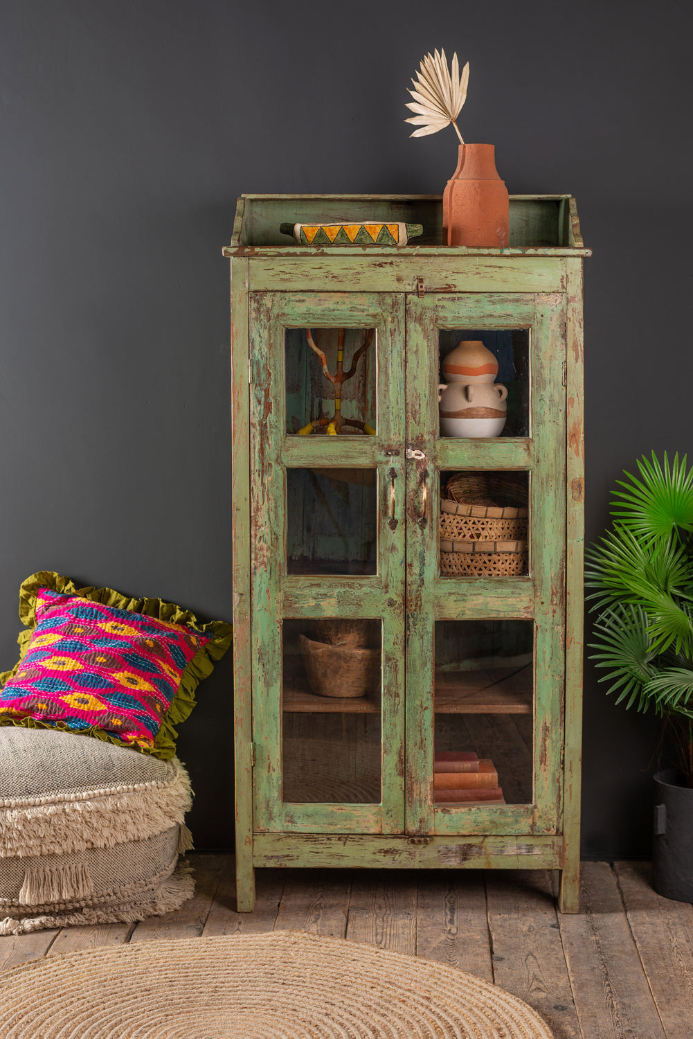 Vintage Green Display Cabinet