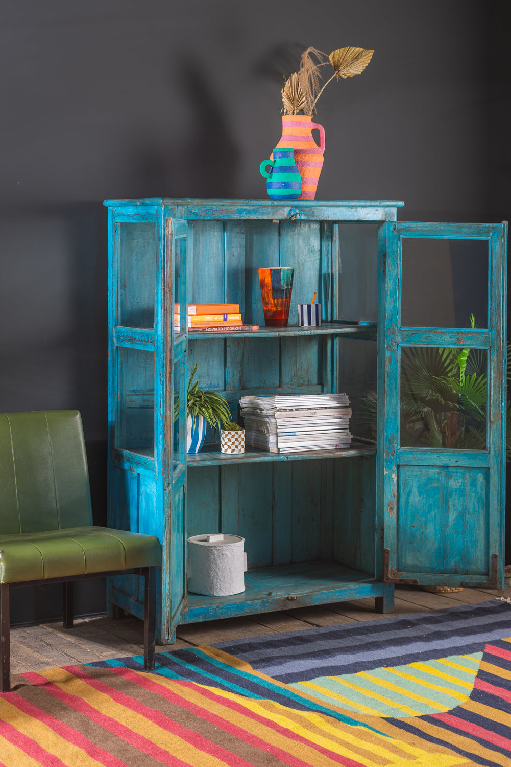 Blue curio cabinet discount